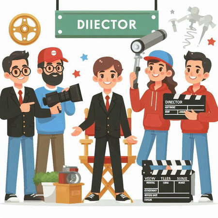 Dictator, cameraman, videographer, cameraman, cameraman, videographer. Vector illustration in flat styleのイラスト素材