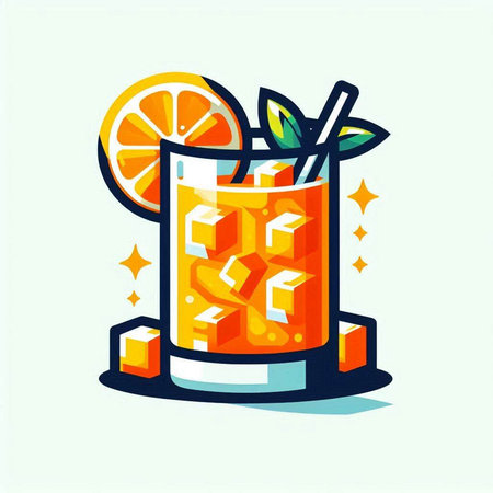 Cocktail with orange juice and ice cubes, vector illustration.のイラスト素材
