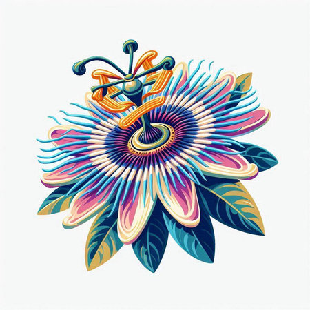 Colorful hand drawn flower isolated on white background. Vector illustration.のイラスト素材
