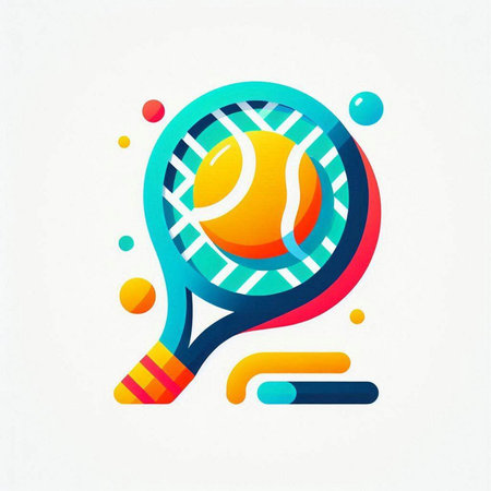 Tennis racket and ball vector icon. Tennis racket and ball icon.のイラスト素材