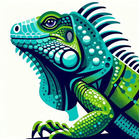 Green iguana on a white background. Vector illustration. EPS 10のイラスト素材