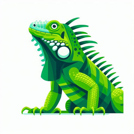 Green iguana isolated on white background. Cartoon style. Vector illustration.のイラスト素材