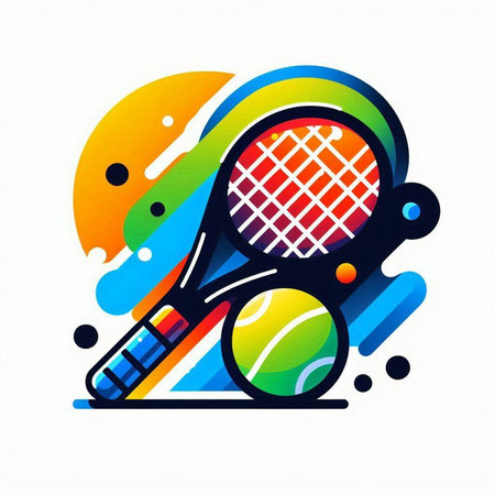 Tennis racket and ball on a colorful background. Vector illustration.のイラスト素材