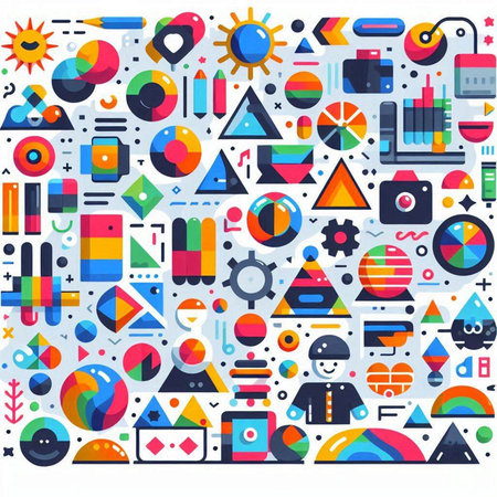 Colorful geometric pattern with different shapes and elements. Vector illustration.のイラスト素材