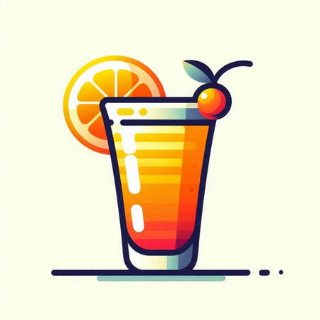 Cocktail with orange slice. Vector illustration in flat style.のイラスト素材