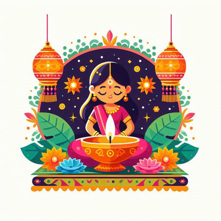 Happy Diwali. Hindu festival of lights celebration. Vector illustrationのイラスト素材