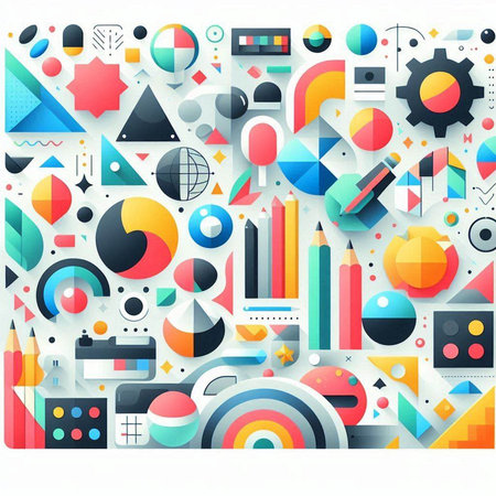 Abstract geometric pattern with colorful circles and geometric figures. Vector illustration.のイラスト素材