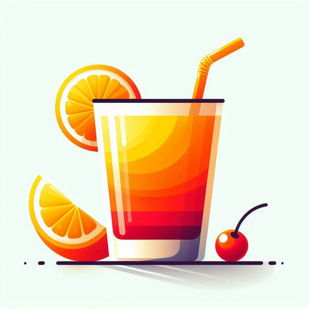 Cocktail with orange, cherry and ice. Vector illustration.のイラスト素材