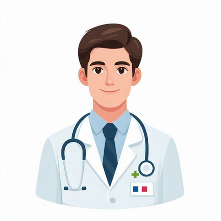 Male doctor with stethoscope. Vector illustration in cartoon style.のイラスト素材