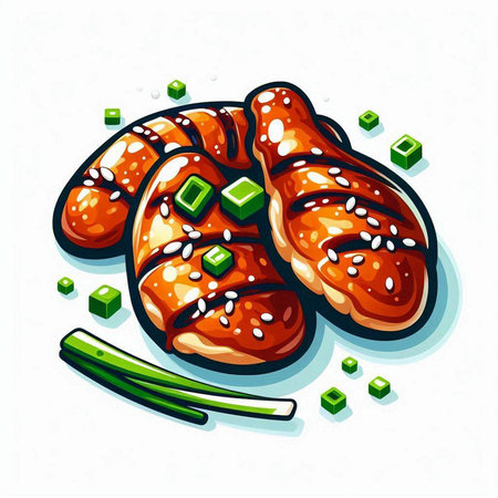 Sushi roll with sesame seeds and green onion. Vector illustration.のイラスト素材