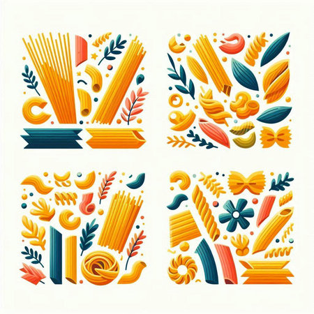 Set of different types of pasta. Italian food. Vector illustration.のイラスト素材
