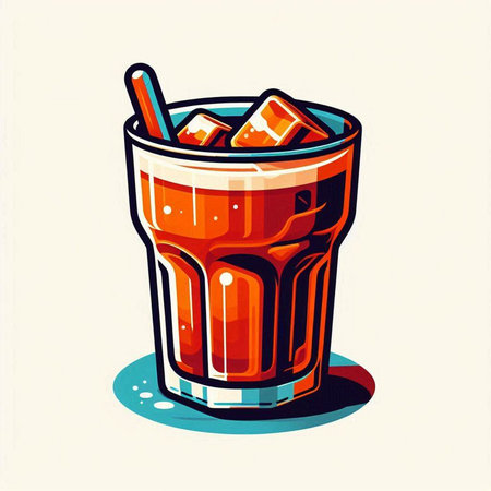 Illustration of a glass of cocktail with ice cubes and cinnamon sticksのイラスト素材