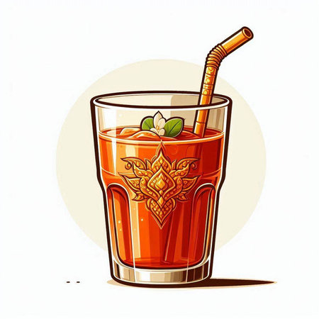 Tequila sunrise cocktail in glass with straw. Vector illustration.のイラスト素材