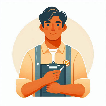 Young man in overalls. Vector illustration in a flat style.のイラスト素材