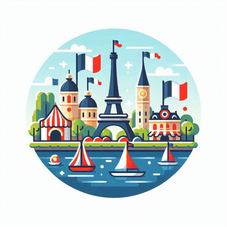 Vector illustration of Paris, France. Travel and tourism concept in flat style.のイラスト素材
