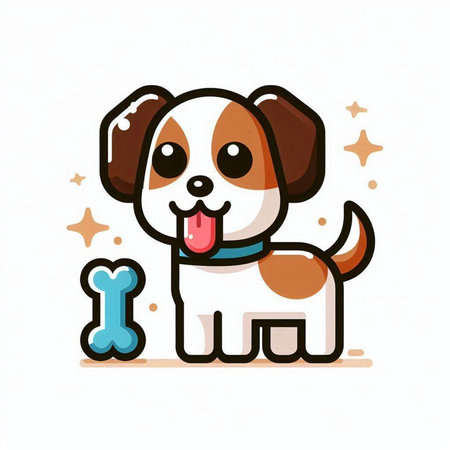 Cute dog with a bone and dumbbells. Vector illustration.のイラスト素材