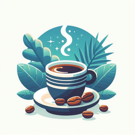 Coffee cup and coffee beans. Vector illustration in flat style.のイラスト素材