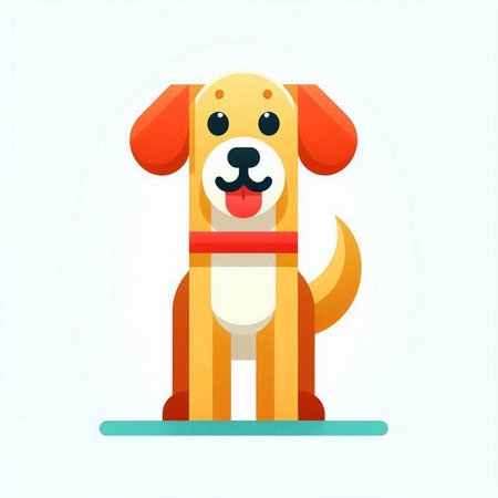 Cute cartoon dog with red bandage on his neck. Vector illustration.のイラスト素材