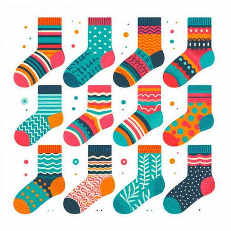 Set of colorful socks isolated on white background. Vector illustration in flat style.のイラスト素材