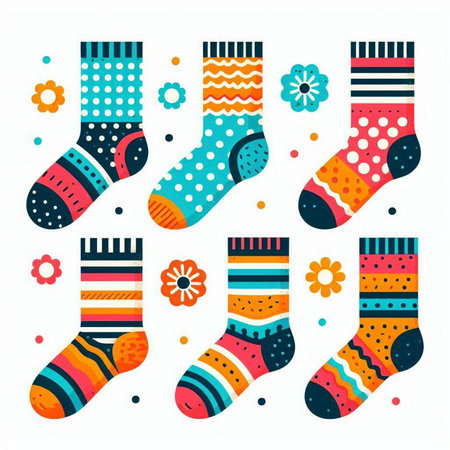 Vector set of cute socks with different patterns. Collection of socks for Christmas and New Year.のイラスト素材