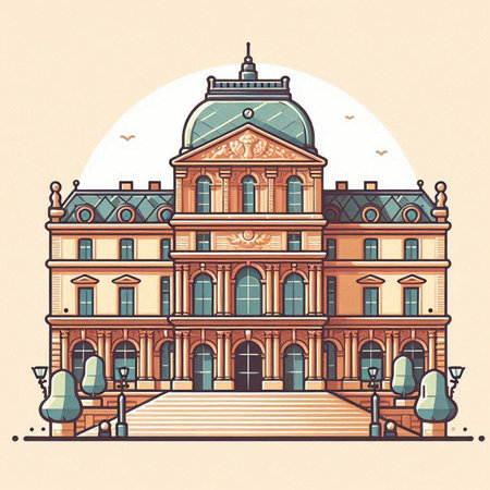 Town hall building in Stockholm, Sweden. Hand drawn vector illustration.のイラスト素材