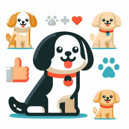 Cute cartoon dog set. Vector illustration in a flat style.のイラスト素材