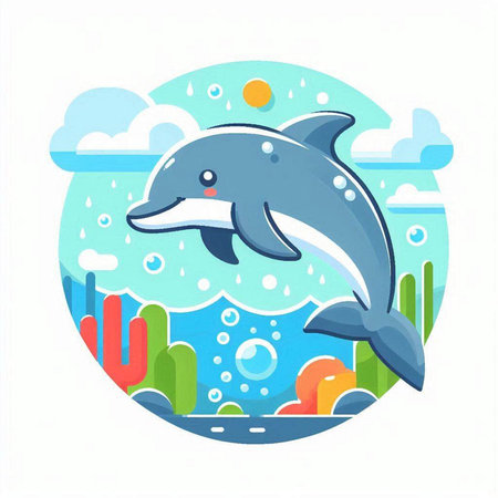 Dolphin swimming in the sea. Vector illustration in flat style.のイラスト素材