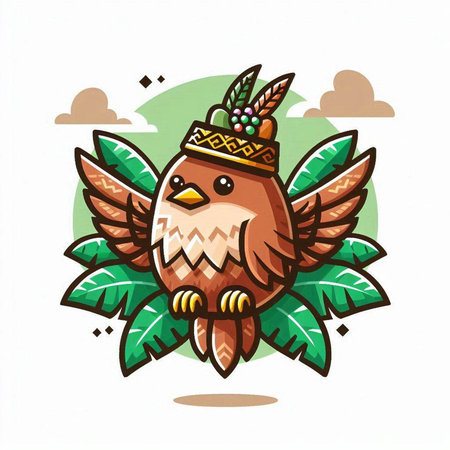 Cute owl with feathers and crown on his head. Vector illustration.のイラスト素材
