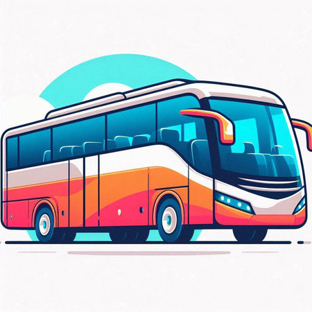 Colorful bus on the road. Vector illustration in retro style.のイラスト素材