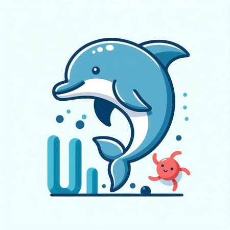 Vector illustration of dolphin jumping out of water. Cute cartoon style.のイラスト素材