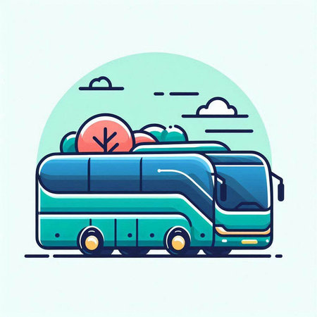 Bus vector illustration in flat cartoon style. Bus travel and transport concept.のイラスト素材