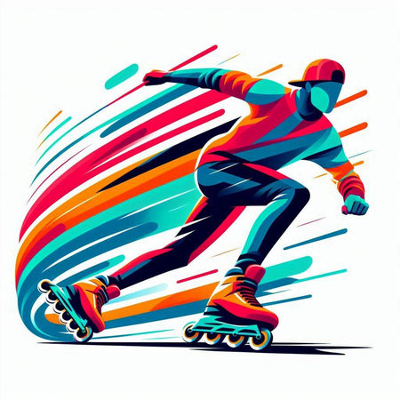 Roller skater in motion. Vector illustration of roller skates.のイラスト素材