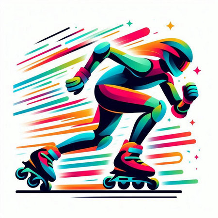 Roller skates in motion. Colorful vector illustration for your designのイラスト素材