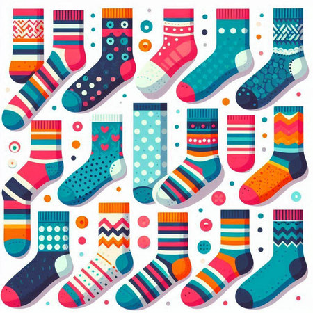 Set of colorful socks. Vector illustration in flat style. Colorful socks.のイラスト素材