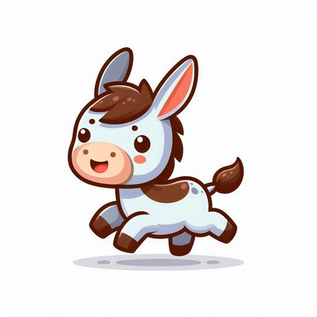 Cute cartoon donkey running on white background. Vector illustration of a funny animal.のイラスト素材