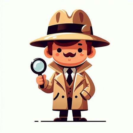 Cute detective with magnifying glass. Vector illustration in cartoon styleのイラスト素材