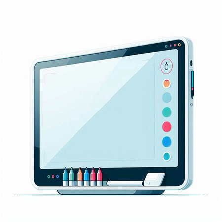 Tablet computer with blank screen and pencils. Vector illustration.のイラスト素材
