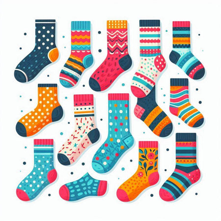 Set of colorful socks isolated on a white background. Vector illustration.のイラスト素材