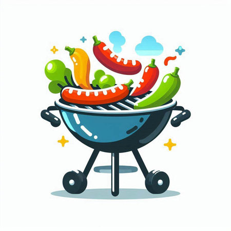 Barbecue grill with vegetables. Vector illustration in cartoon style isolated on white background.のイラスト素材
