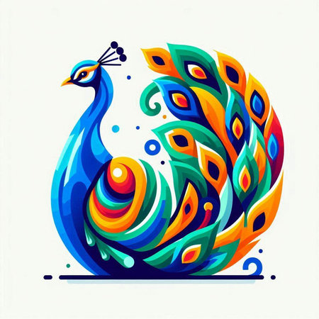Colorful peacock on white background. Hand drawn vector illustration.のイラスト素材