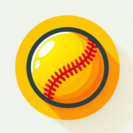 baseball ball icon, flat design, long shadow, vector illustrationのイラスト素材