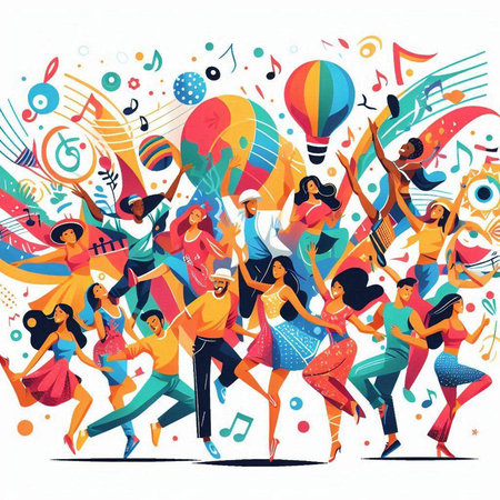 Dancing people. Vector illustration in flat cartoon style. Music festival.のイラスト素材