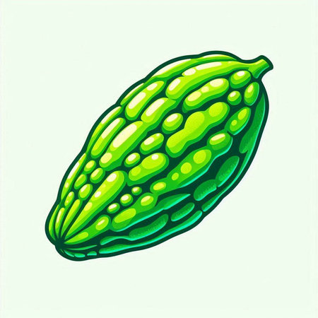 Illustration of bitter gourd on a white background in retro styleのイラスト素材