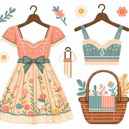 Set of cute summer clothes. Vector illustration in a flat style.のイラスト素材