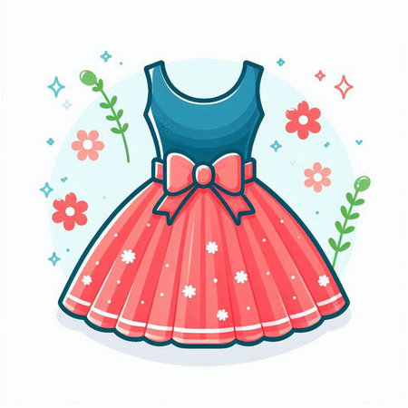 Dress for little girl. Vector illustration in flat cartoon style.のイラスト素材