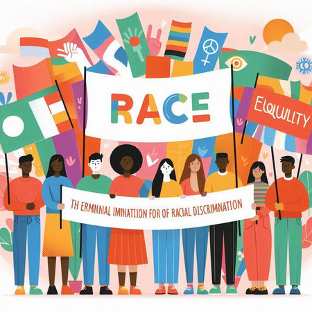 Group of diverse people holding a placard with the words Peace, Freedom and Equality. Vector illustration.のイラスト素材