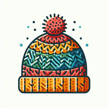 Knitted hat with pompon. Winter clothes. Vector illustration.のイラスト素材