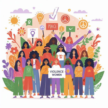 Group of diverse people protesting against climate change. Vector flat illustration.のイラスト素材