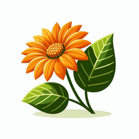 Orange flower with green leaves on a white background. Vector illustration.のイラスト素材