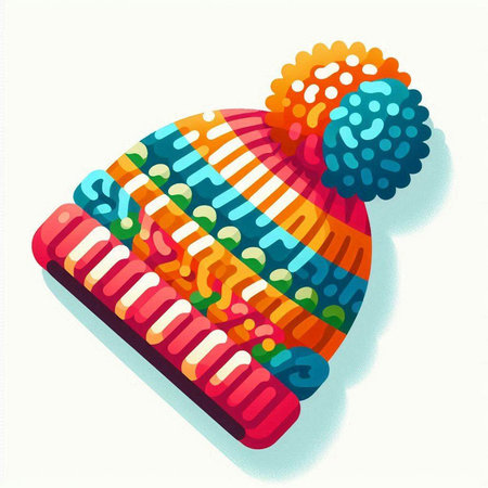 knitted hat with pompon isolated on white background. Vector illustrationのイラスト素材